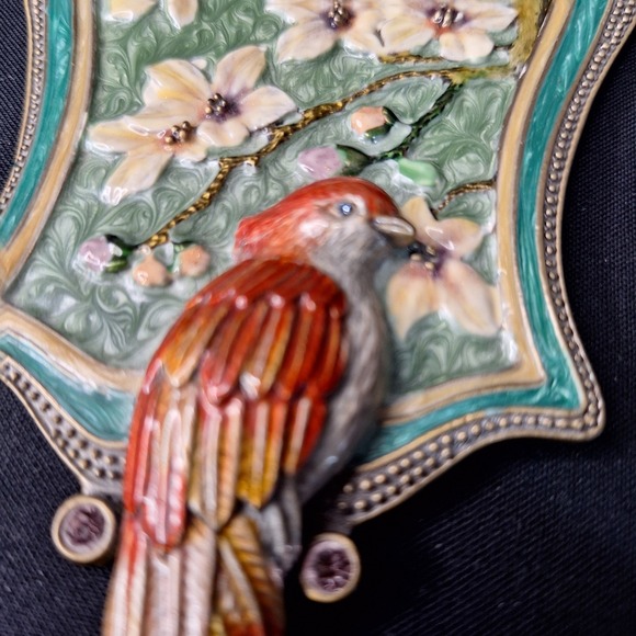 Vintage Mandalay Austrian Enamel Bird Hand Mirror Rhinestone Vanity Art Nouveau - Picture 12 of 15